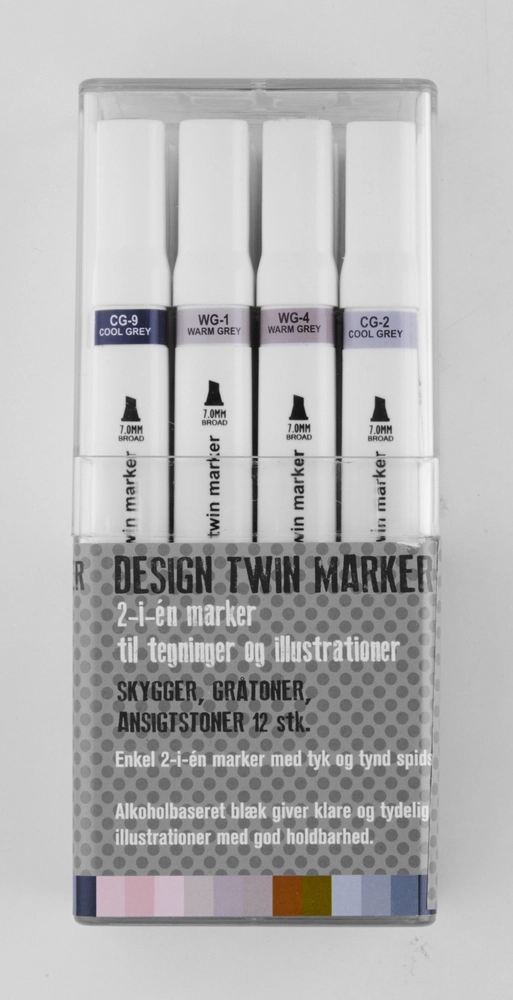 Design twin marker skygger gråtoner hud-farver 12stk