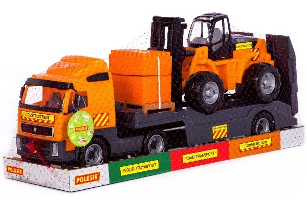 Volvo lastbil med trailer og gaffeltruck