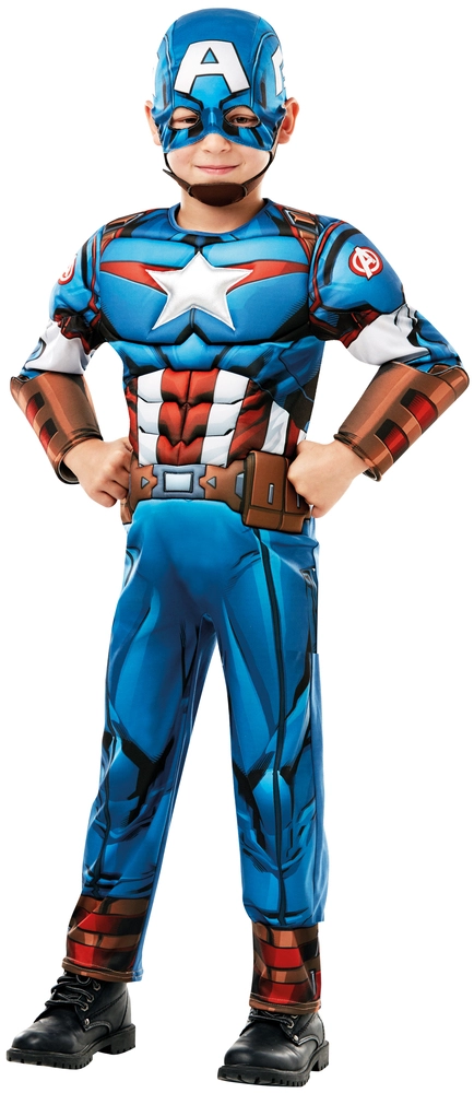 Se Captain America Deluxe udklædningsdragt og maske str. 7-8 år hos Legekæden