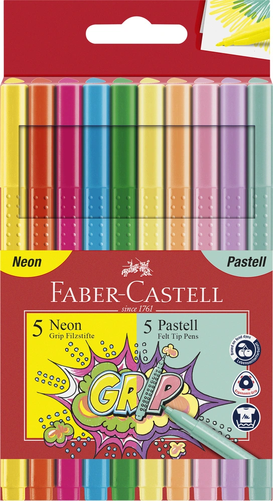 Billede af Tusser grip Faber-Castell 10 stk 5 neon 5 pastel