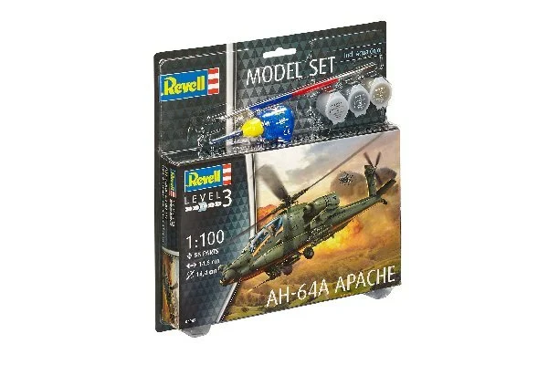 Se Revell - Ah-64a Apache Helikopter Byggesæt Inkl. Maling - 1:100 - Level 3 - 64985 hos Legekæden