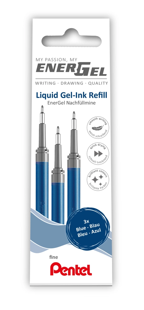 Se Refill Pentel 3 stk Energel 0,5mm blå hos Legekæden