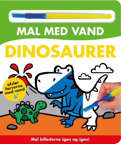 Billede af Mal med vand - Dinosaurer (papbog med pensel - farvelæg igen og igen)