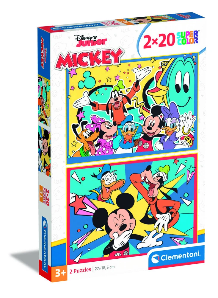 Se Mickey Mouse Puslespil - Super Color - Clementoni - 2x20 Brikker hos Legekæden