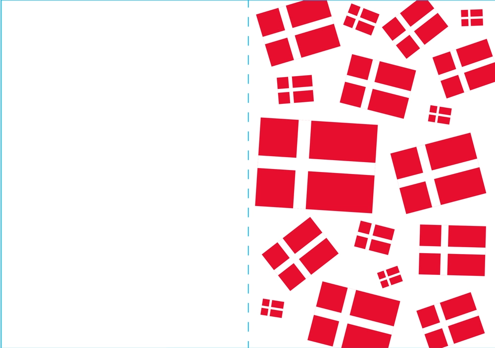 Kort 4/4 m/konvolutter flag/jordbær billede