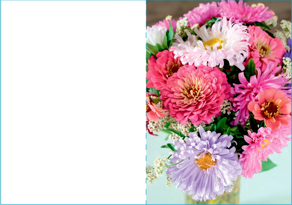 Kort 4/4 m/konvolutter farverige blomster billede