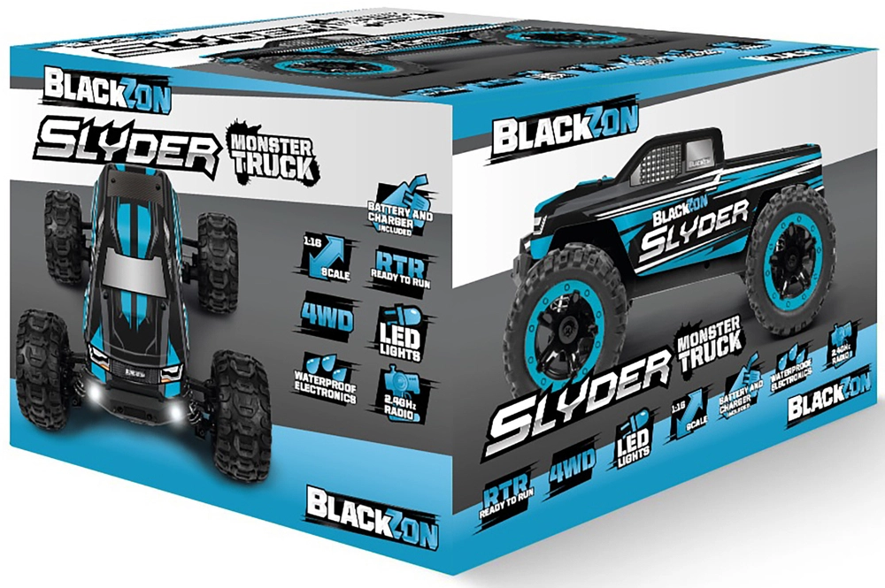 Se Blackzon - Slyder Fjernstyret Monster Truck - 1:16 - Blå hos Legekæden