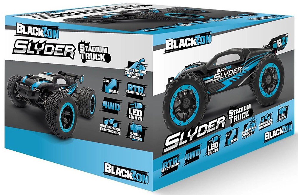 Se Blackzon - Slyder Fjernstyret Stadium Monster Truck - 1:16 - Blå hos Legekæden