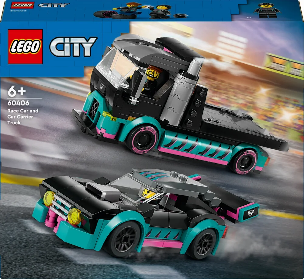 Se Lego City - Racerbil Og Biltransporter - 60406 hos Legekæden