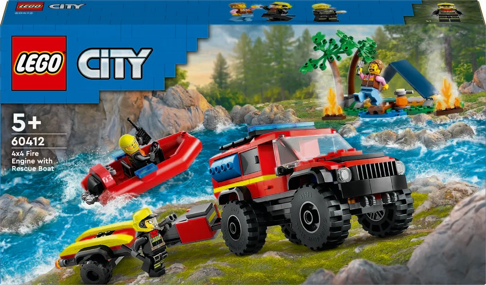 Se Lego City - Firhjulstrukket Brandbil Med Redningsbåd - 60412 hos Legekæden