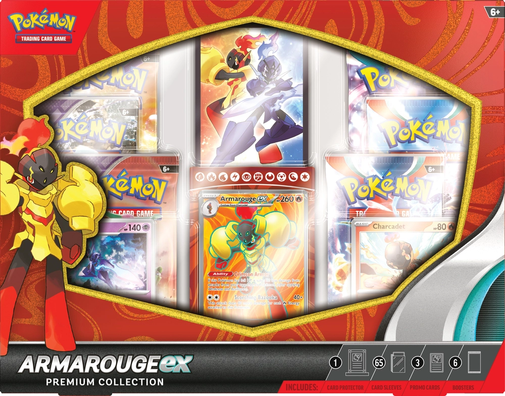 Se Pokemon ex Box: Armarouge ex Premium Collection (2024) (6 Boosters) hos Legekæden