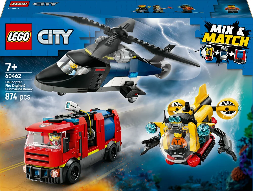 60462 LEGO City Great Vehicles Remix helikopter, brandbil og ubåd