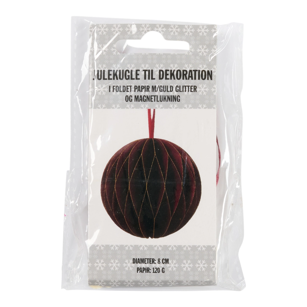 Julekugle rund rød magnetluk