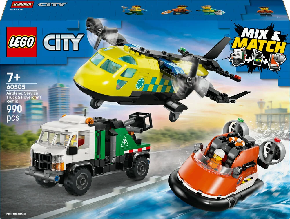 60505 LEGO City Remix  Fly, servicevogn og luftpudebåd