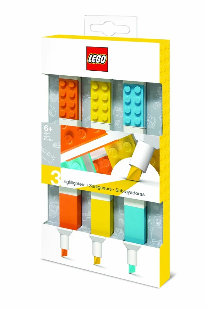 LEGO highlighters, 3 stk. orange, gul og tyrkis i box