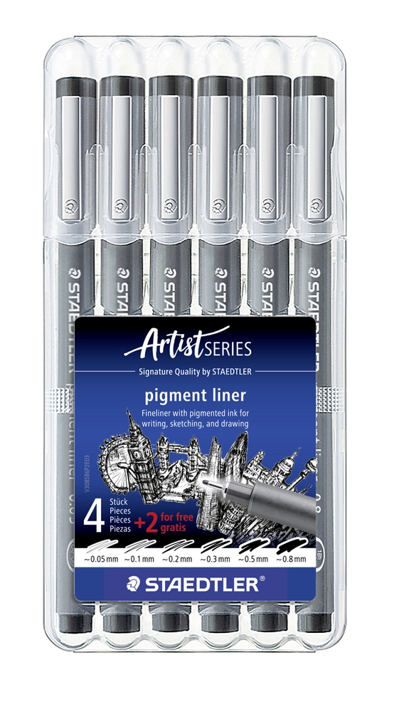 Pigmentliner Staedtler 4+2 ass/boks