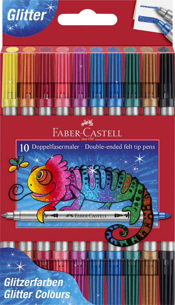 Tusser Faber Castell Dobbelt Tyktynd Glitter 10 Ass - Faber-castell